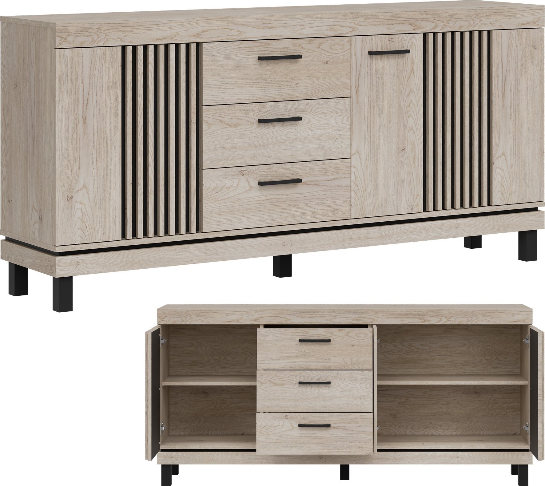 BogFran Komoda z 3 szufladami Szafka do salonu i sypialni Dąb Lamele Loft MATI MI05