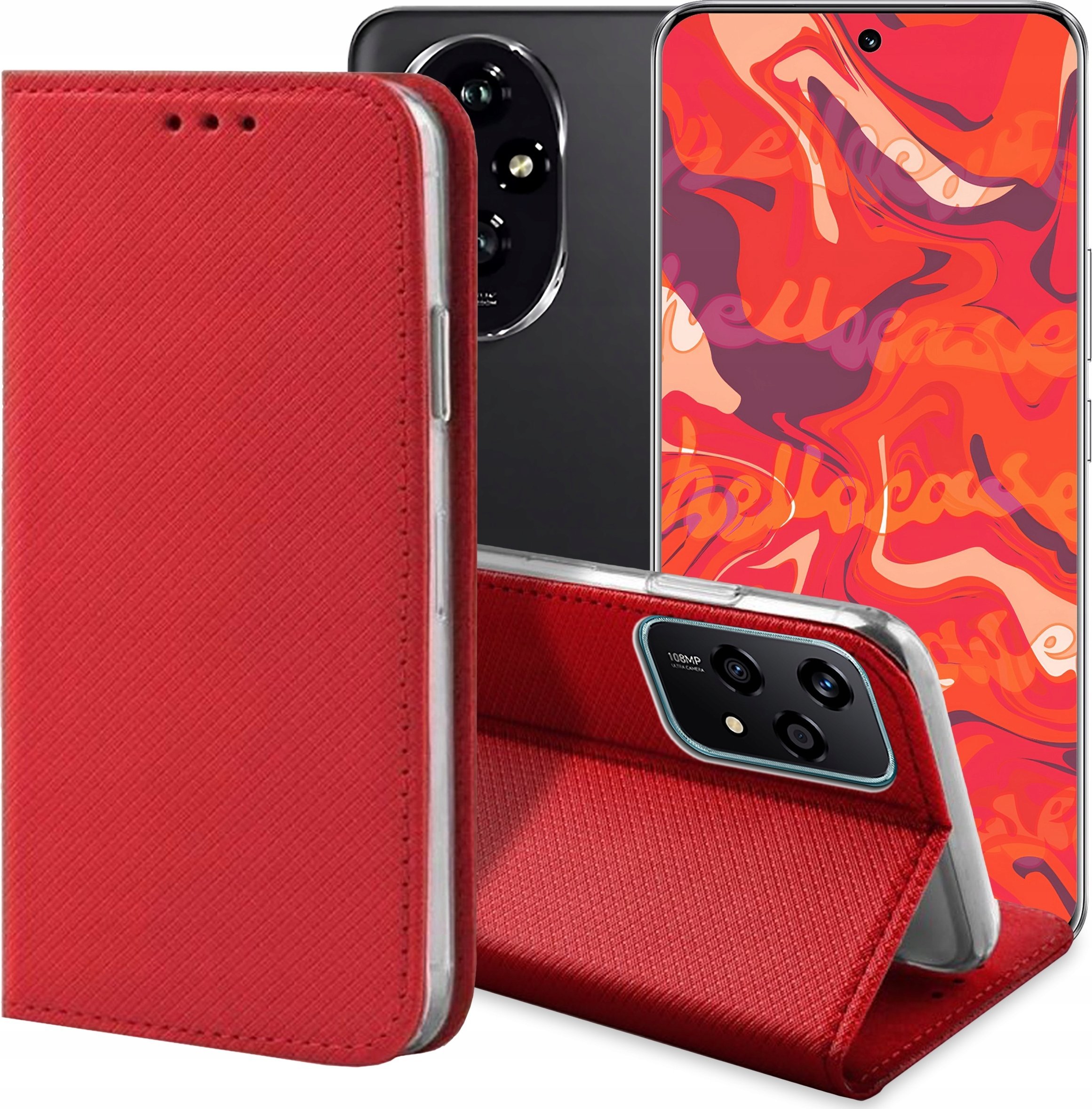 Hello Case ETUI Z KLAPKĄ DO Honor 200 Lite 5G (Global) CZERWONE ZAMYKANE MAGNETYCZNE