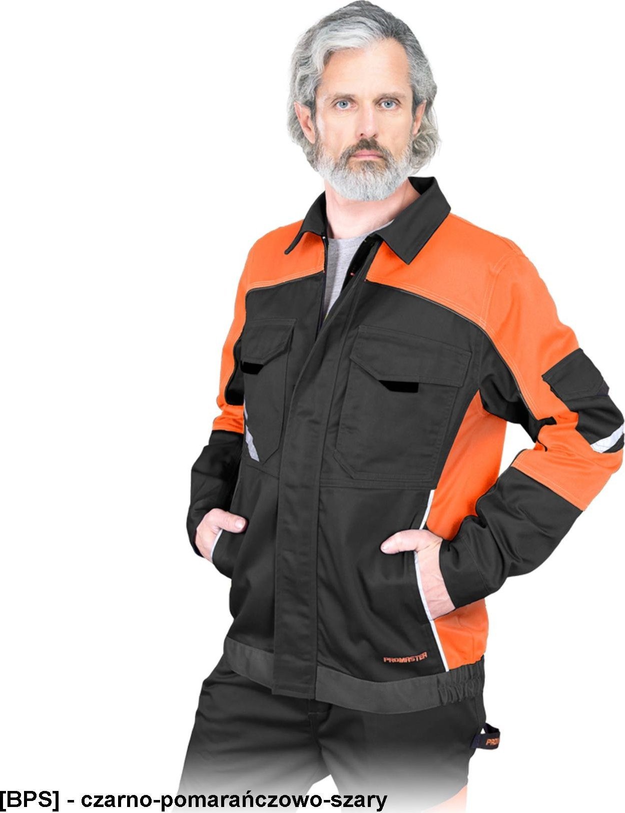 R.E.I.S. PROX-J - bluza ochronna PROX, zamek błyskawiczny, rękawy napy, wentylacja pachy, odblaski, 65% poliester, 35% - czarno-pomarańczowo-szary 2XL