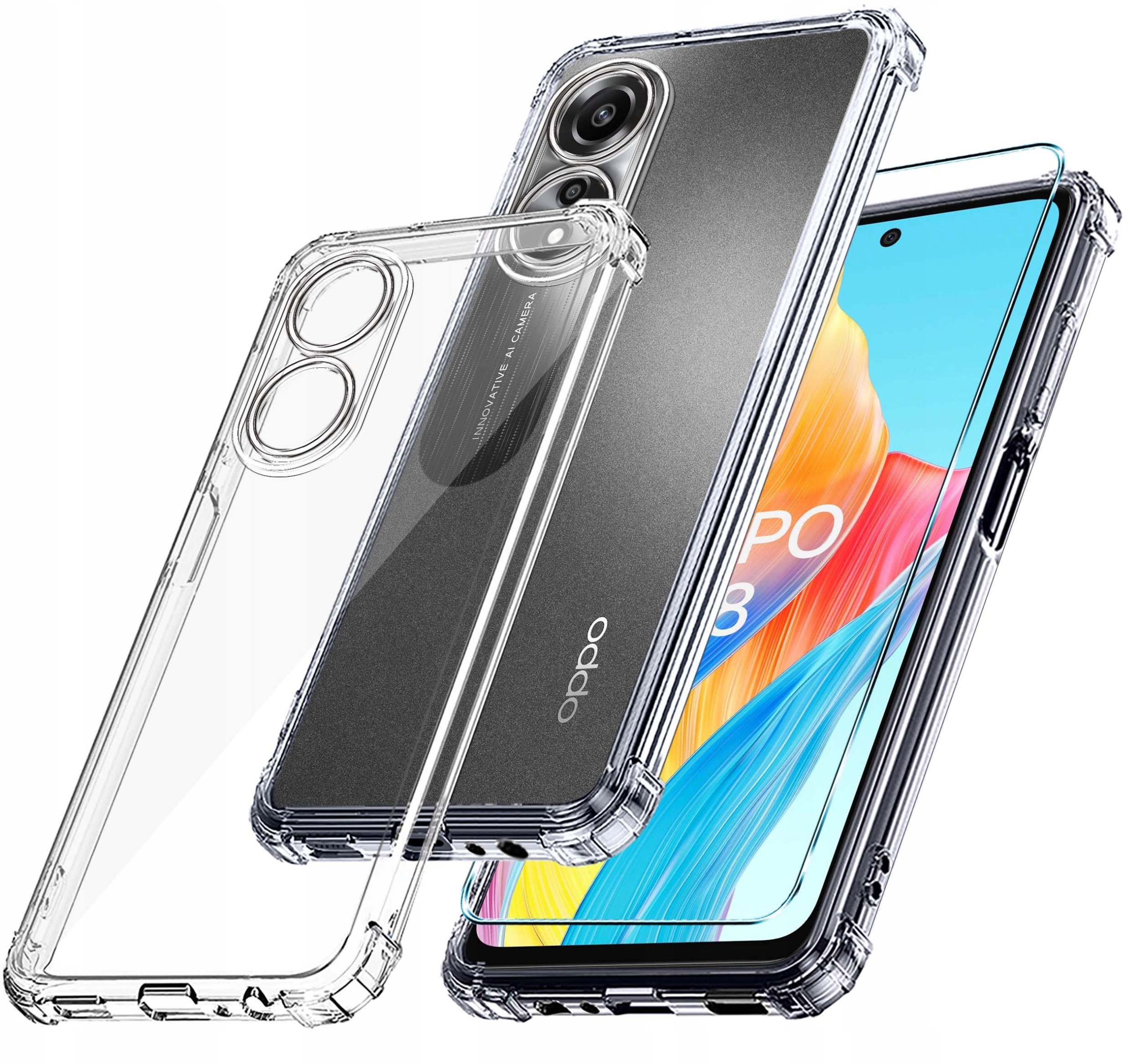 Etui do Oppo A58 4G ANTI-SHOCK CLEAR CASE PLECKI+ Szkło OCHRONNE