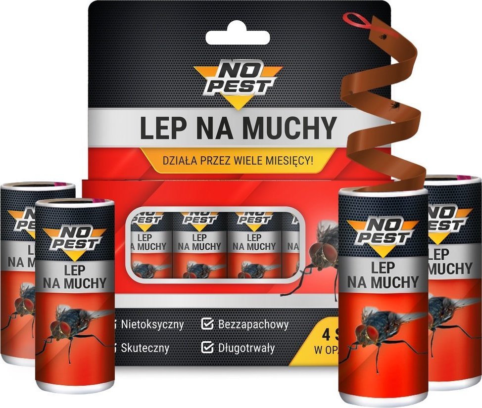 NO PEST Lep na Muchy 4 szt Pułapka Lepowa Środek Sposób Pułapka na Muchy Muszki Meszki Komary Owady