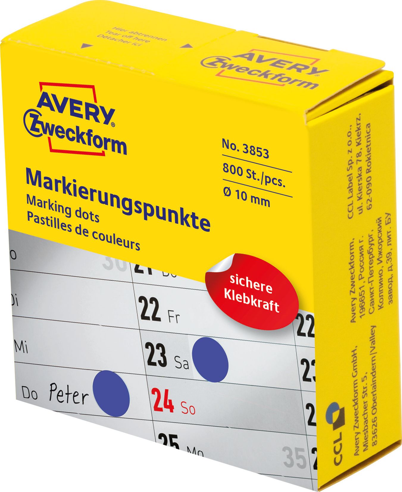 Avery Zweckform Kółka do zaznaczania w dyspenserze Avery Zweckform, 800 szt./rolka, O10 mm, niebieskie, NIEBIESKI