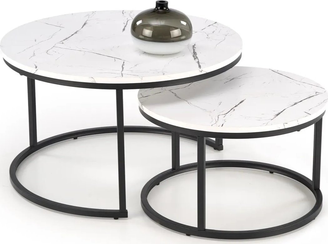 Halmar Zestaw 2 stolików JAVA biały marmur/czarny HALMAR