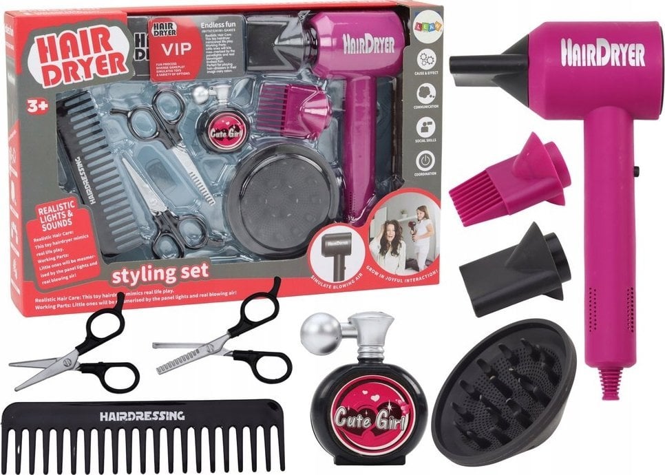 LeanToys Zestaw Fryzjerski Salon Piękności Fryzjer Suszarka 10 ele.