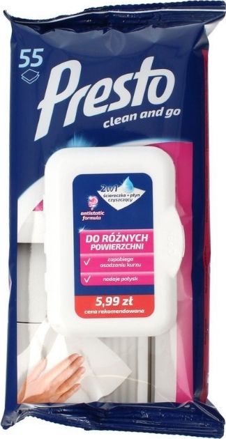 Presto 2w1 Ściereczka + Płyn czyszczący do różnych powierzchni 55szt.