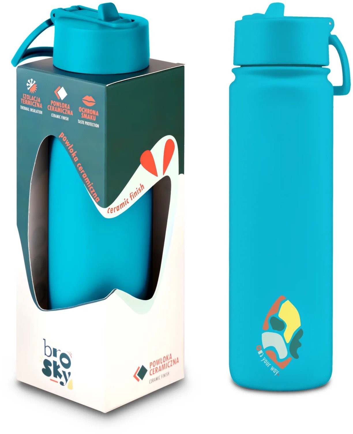 Brosky Abstract Niebieska stalowa butelka termiczna z słomką 680 ml