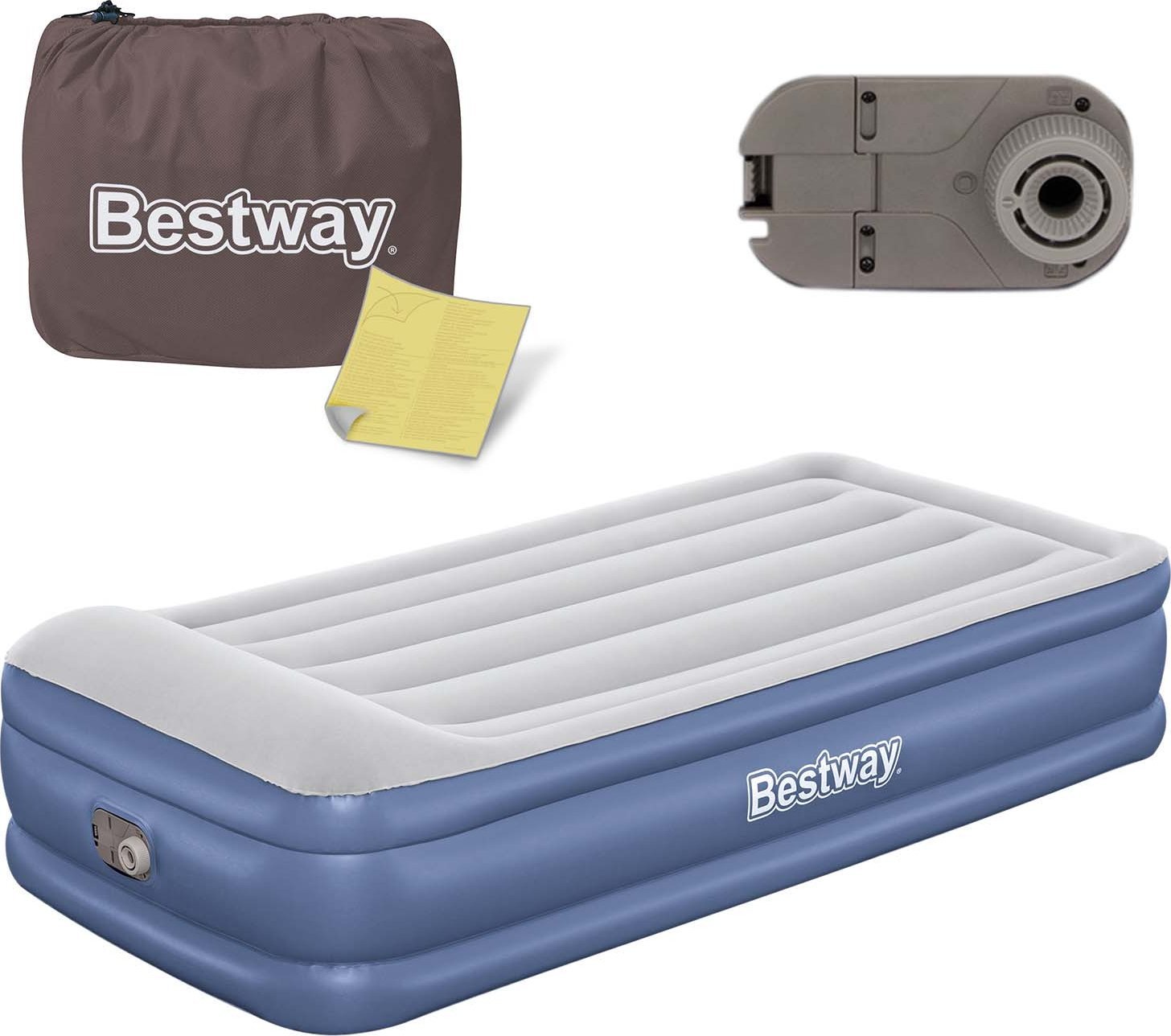 Bestway Materac Dmuchany Jednoosobowy Welurowy Szary Granatowy