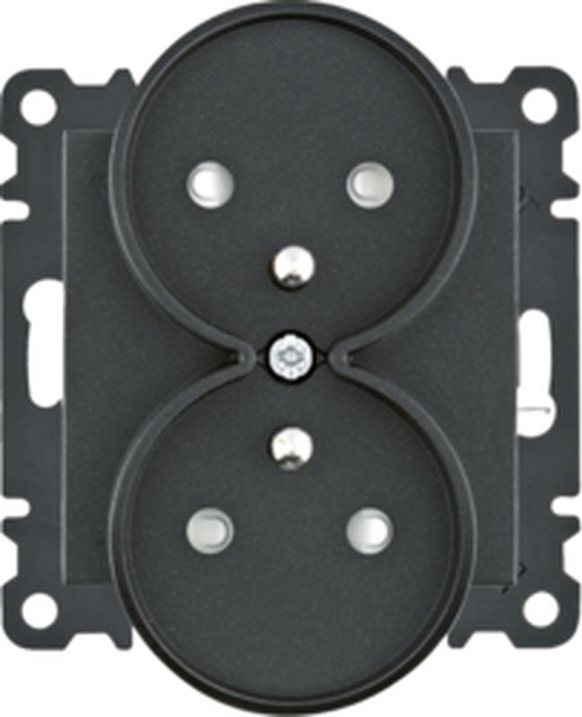 Hager Lumina Gniazdo zasilające z uziemieniem podwójne z przesłoną styków 16A/250VAC czarne WL1343