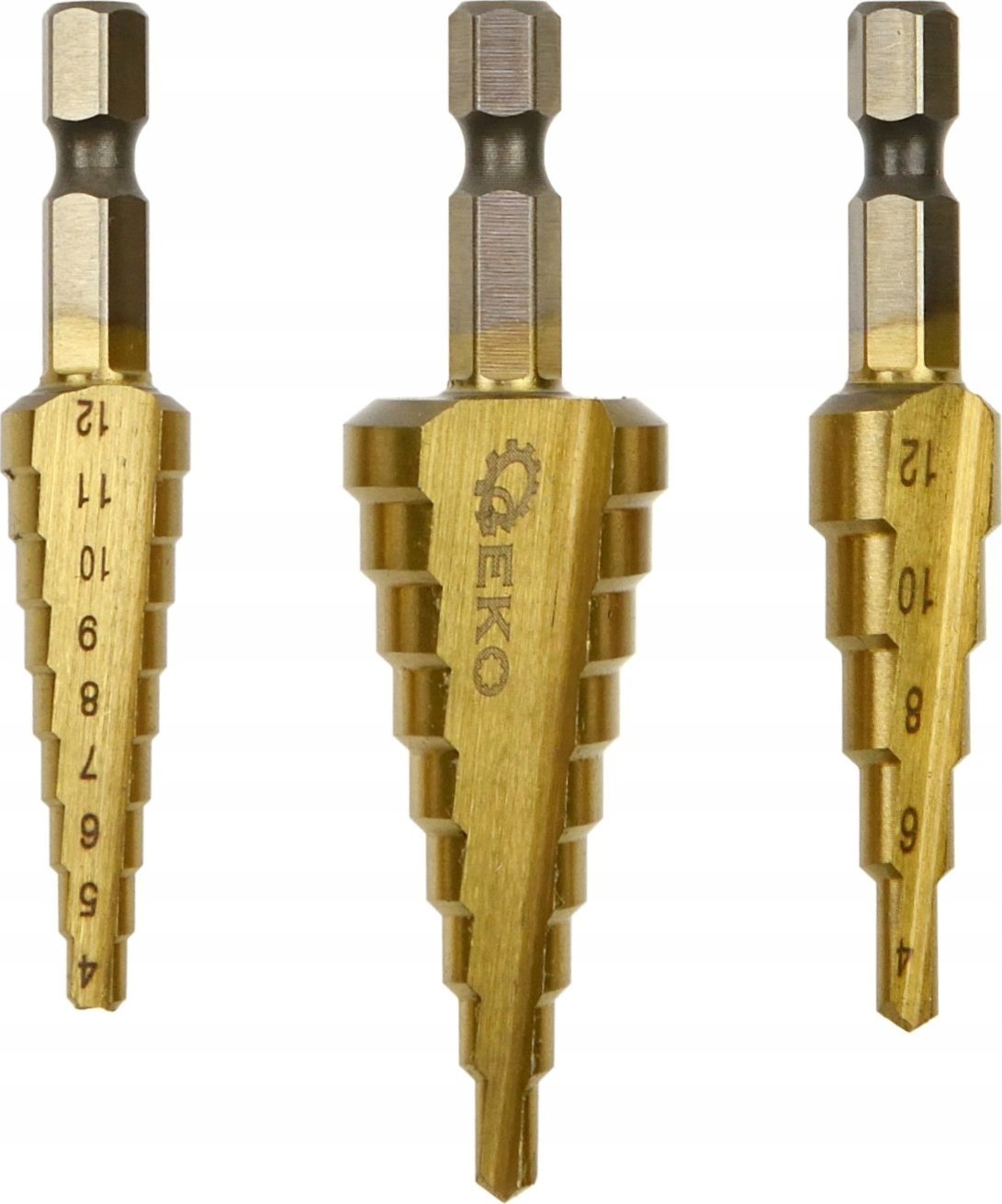 Wiertło Geko Kpl. wierteł stożkowych 1/4" Hex 3szt. (3-12,4-12,4-20mm) (100)