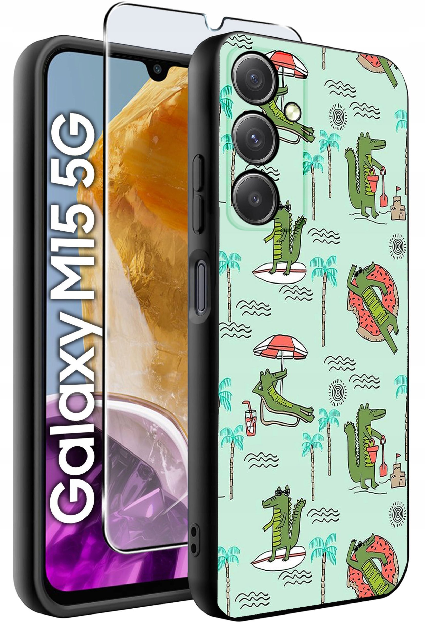 ETUI do Samsung M15 5G WZORY | SILIKONOWE MATT CASE + SZKŁO HARTOWANE 9H