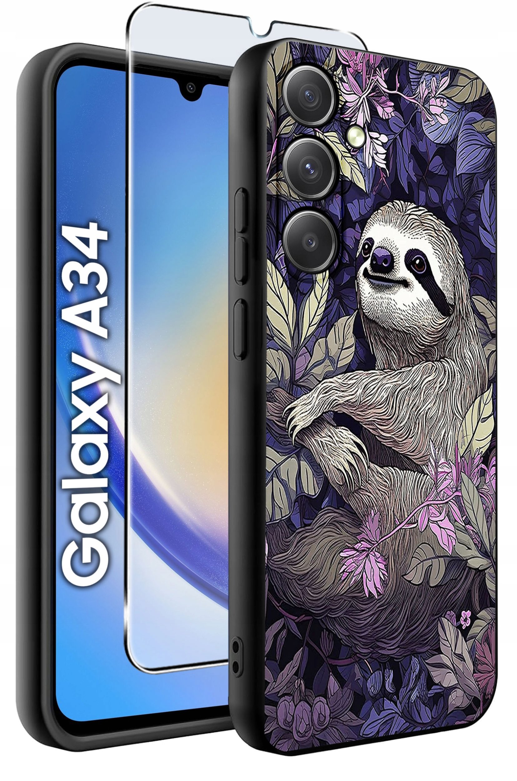 ETUI do Samsung A34 5G WZORY | SILIKONOWE MATT CASE + SZKŁO 9H