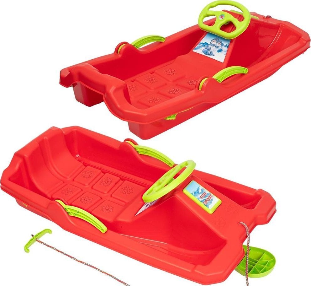 Enero SANKI PLASTIKOWE Z HAMULCEM I KIEROWNICĄ ADAŚ 84x43x25CM CZERWONE