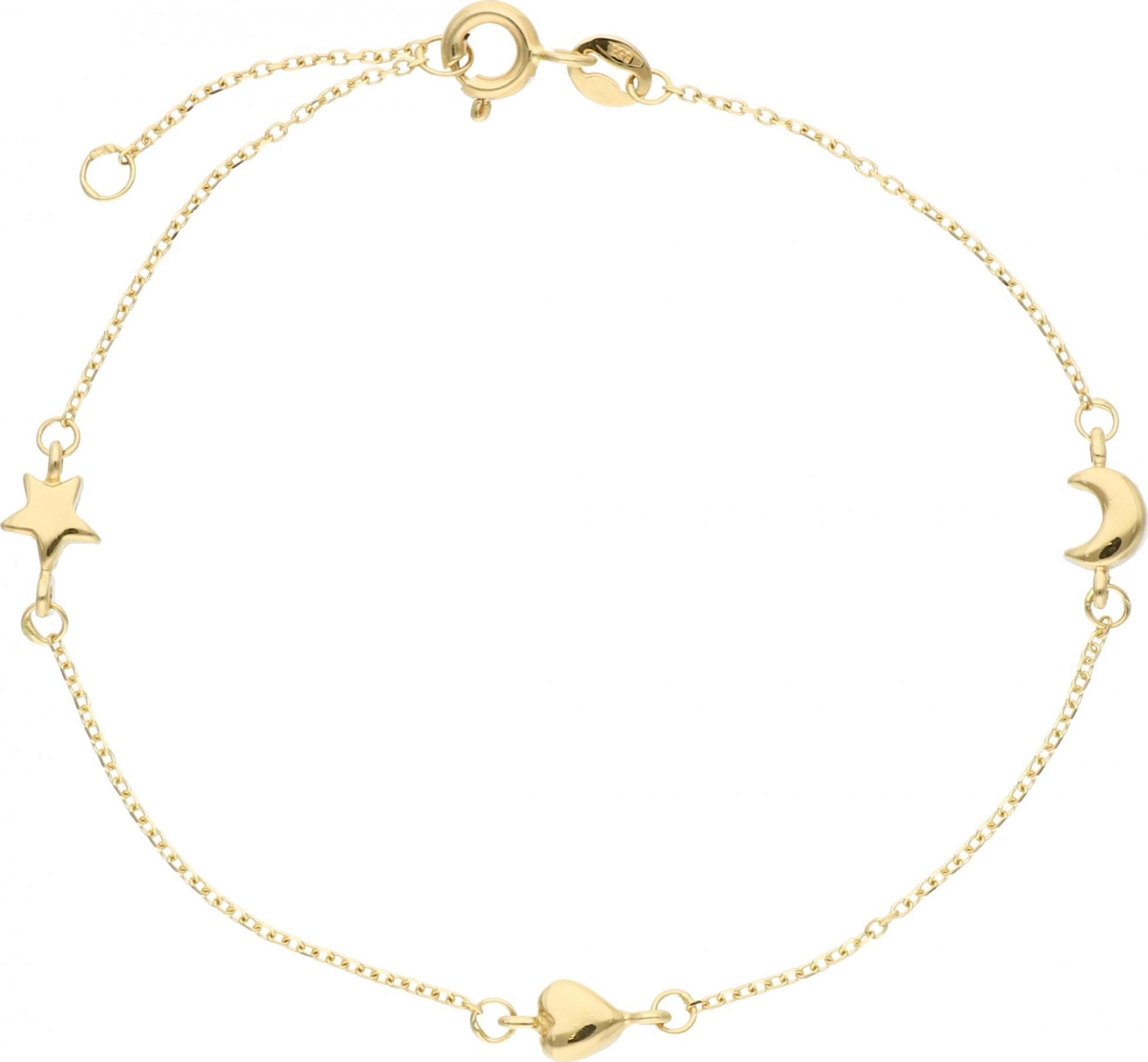 Rosanto Złota bransoletka z księżycem gwiazdą i sercem 18 cm 585 14k