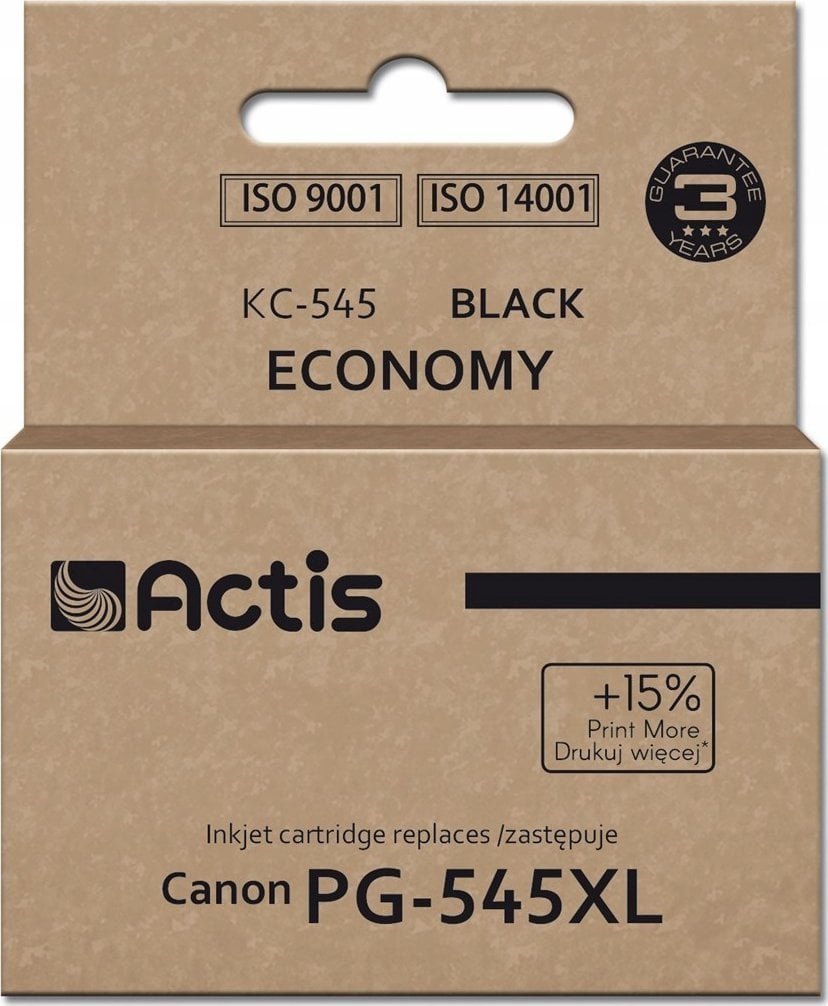 Toner Actis Tusz Actis KC-545 do drukarki Canon zamiennik Canon PG-545XL; Supreme; 15 ml; 207 stron; czarny. Drukuje więcej o 15% względem OEM.