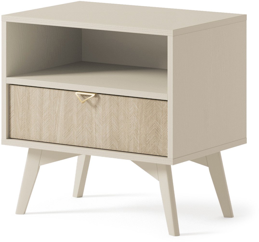 Stolik nocny Silva w kolorze Piaskowy Beż + Jodełka Scandi