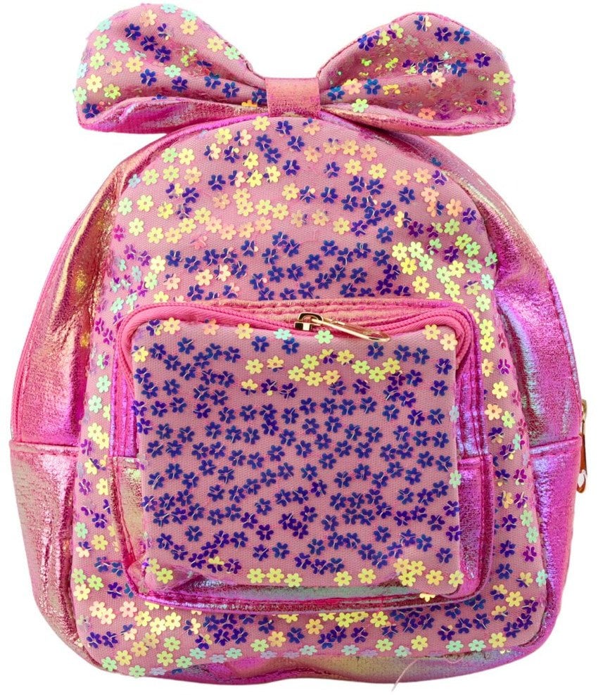 Plecak Dziecięcy Z Cekinami W Kwiatki Kokarda Różowy 22cm 2,8L