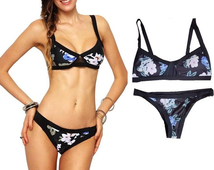 Pan i Pani Gadżet Strój kąpielowy czarny w kwiaty