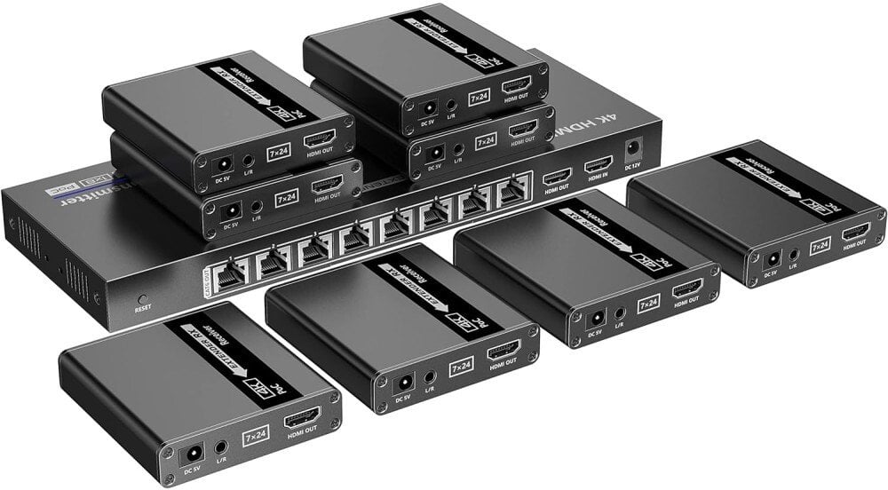 System przekazu sygnału AV Techly Extender HDMI 1x8 4K30Hz do 40m przez kabel sieciowy Kat6 IR PoC