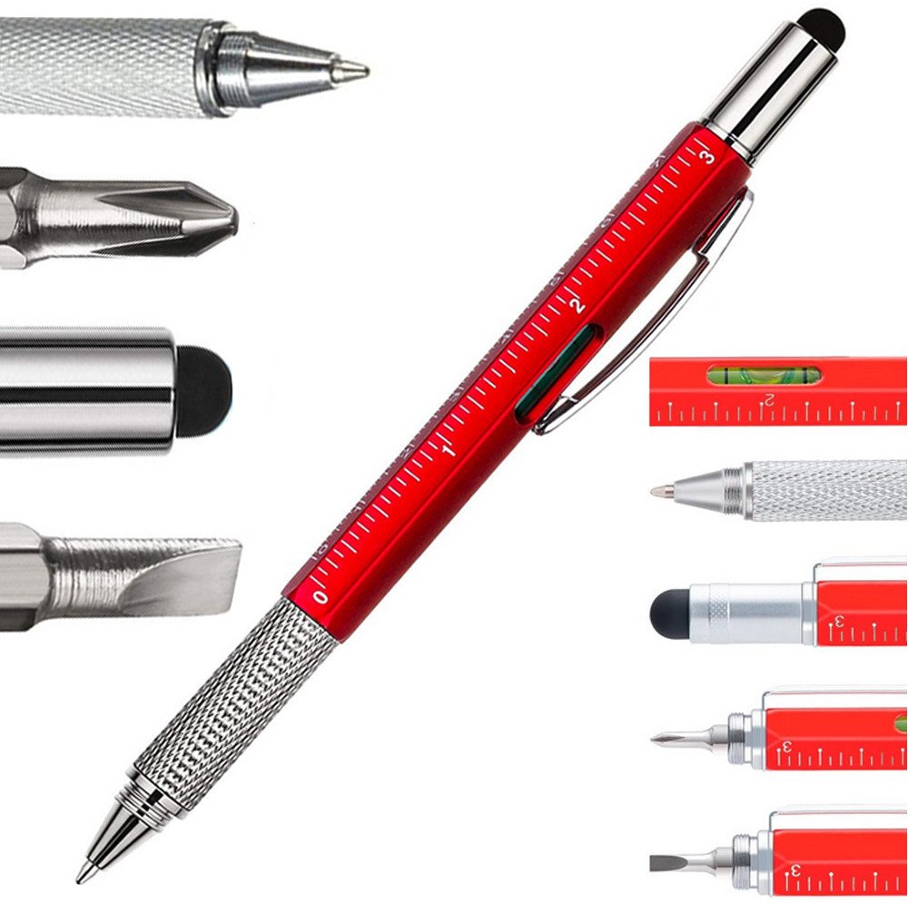 Długopis wielofunkcyjny śrubokręt multitool 6w1 miarka poziomica klips