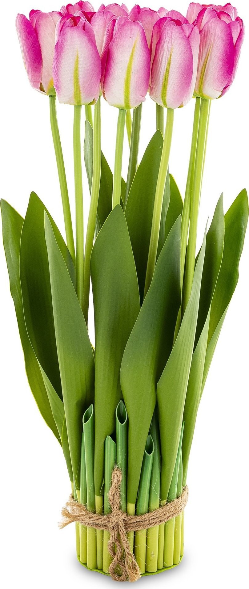 Bukiet 12 sztucznych tulipanów 38 cm różowo-białe