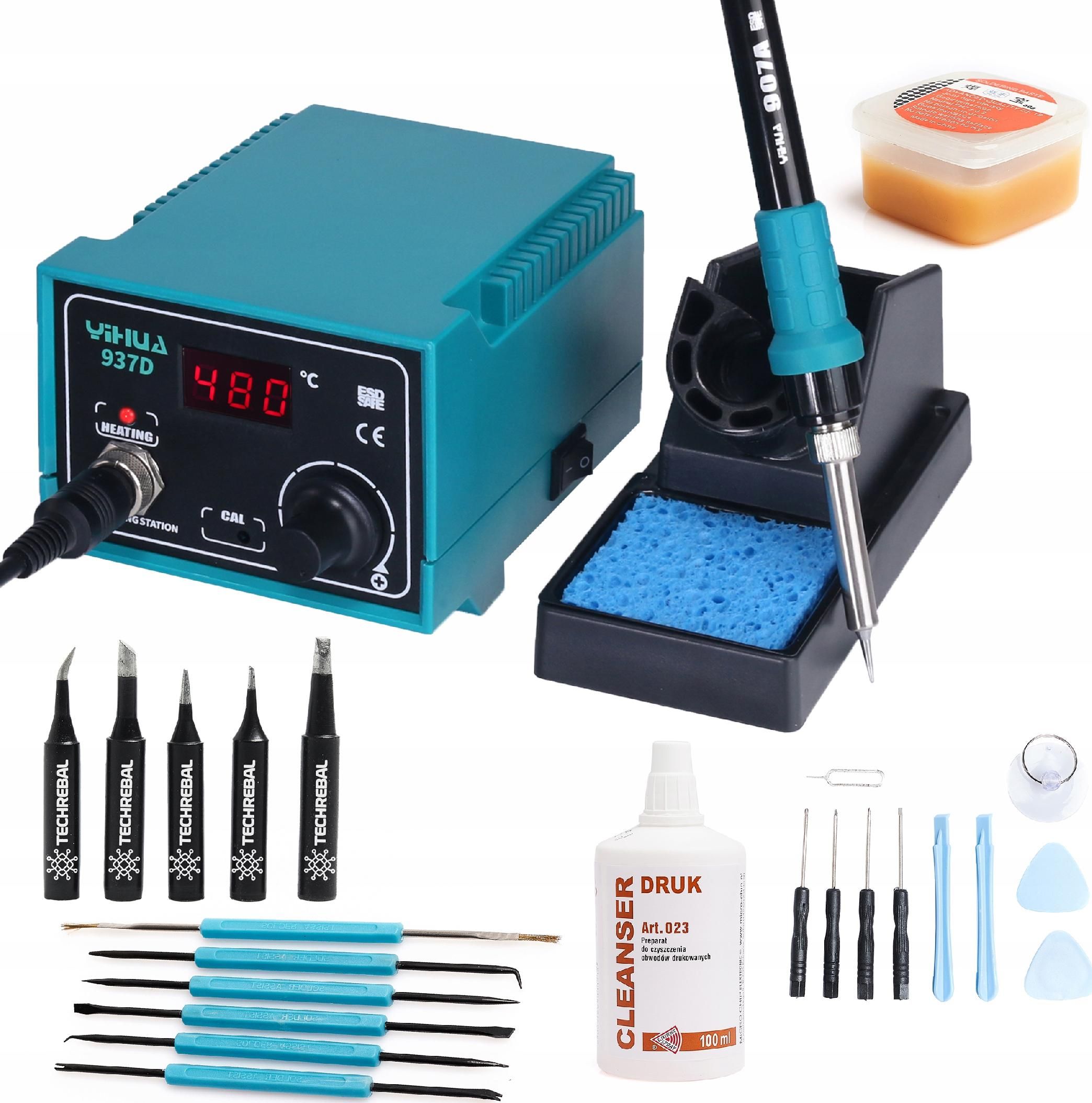 Techrebal Stacja lutownicza 937D + 5 grotów czarnych Kit 13