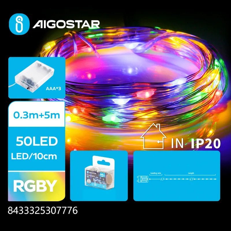 Lampki choinkowe Aigostar Lampki choinkowe na baterie 50 led na 3 baterie AA multikolor 5m Lampki choinkowe na baterie 50 led na 3 baterie AA multiko