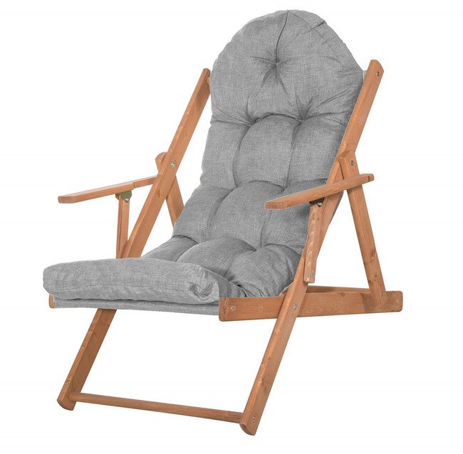 Leżak ogrodowy, drewniany Borneo 3-stopniowa regulacja i poduszka, balkonowy szary UNIWERSALNY