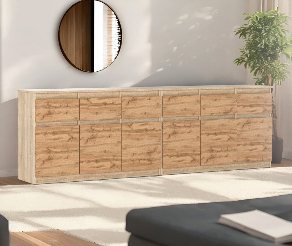 Komoda Nowoczesna Pojemna Salon Dąb Sonoma Szafka 240cm 6 Szuflad