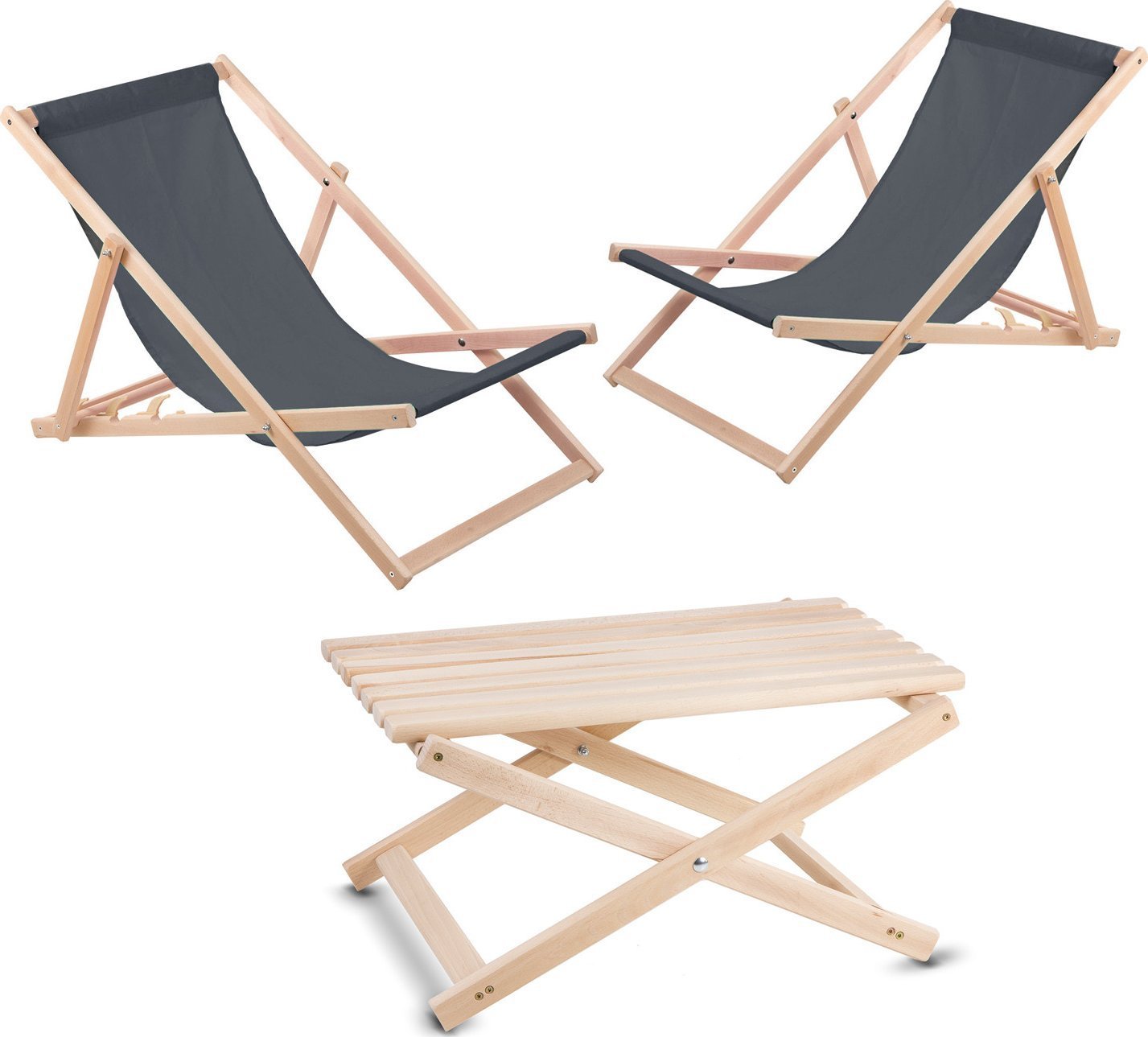 vidaXL Zestaw dwa lezaki szare, stolik złozone