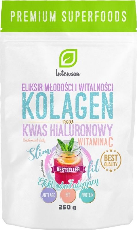 Intenson Intenson Kolagen + Witamina C + Kwas Hialuronowy suplement diety efekt odmładzający 250g