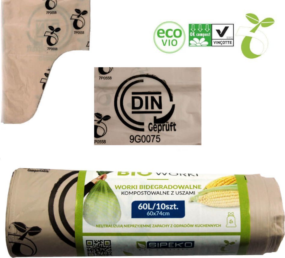 Sipeko Worki biodegradowalne kompostowalne Atest 60l 10szt.