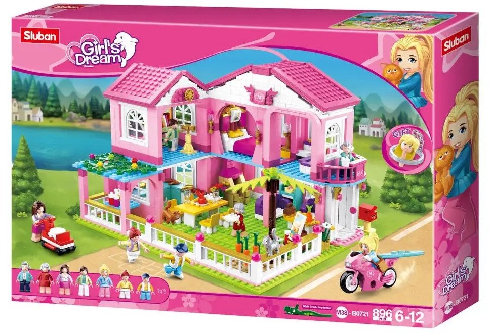 Klocki konstrukcyjne Luksusowa Willa Duży Piętrowy Dom Sluban 896 elementów