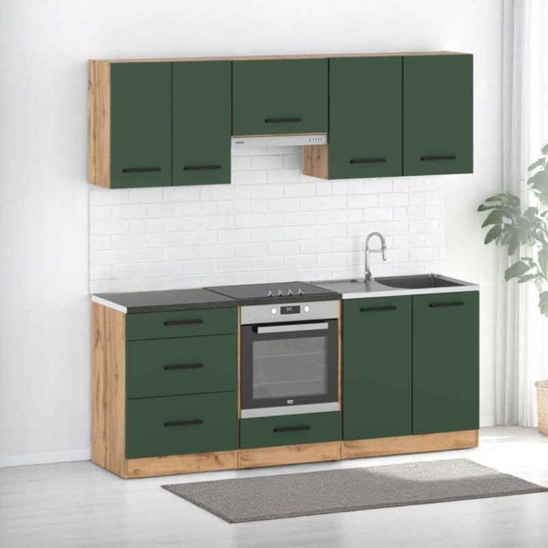 Kuchnia Mała Nowoczesna 2.0m Modułowa Z Blatem Wotan Butelkowa Zieleń