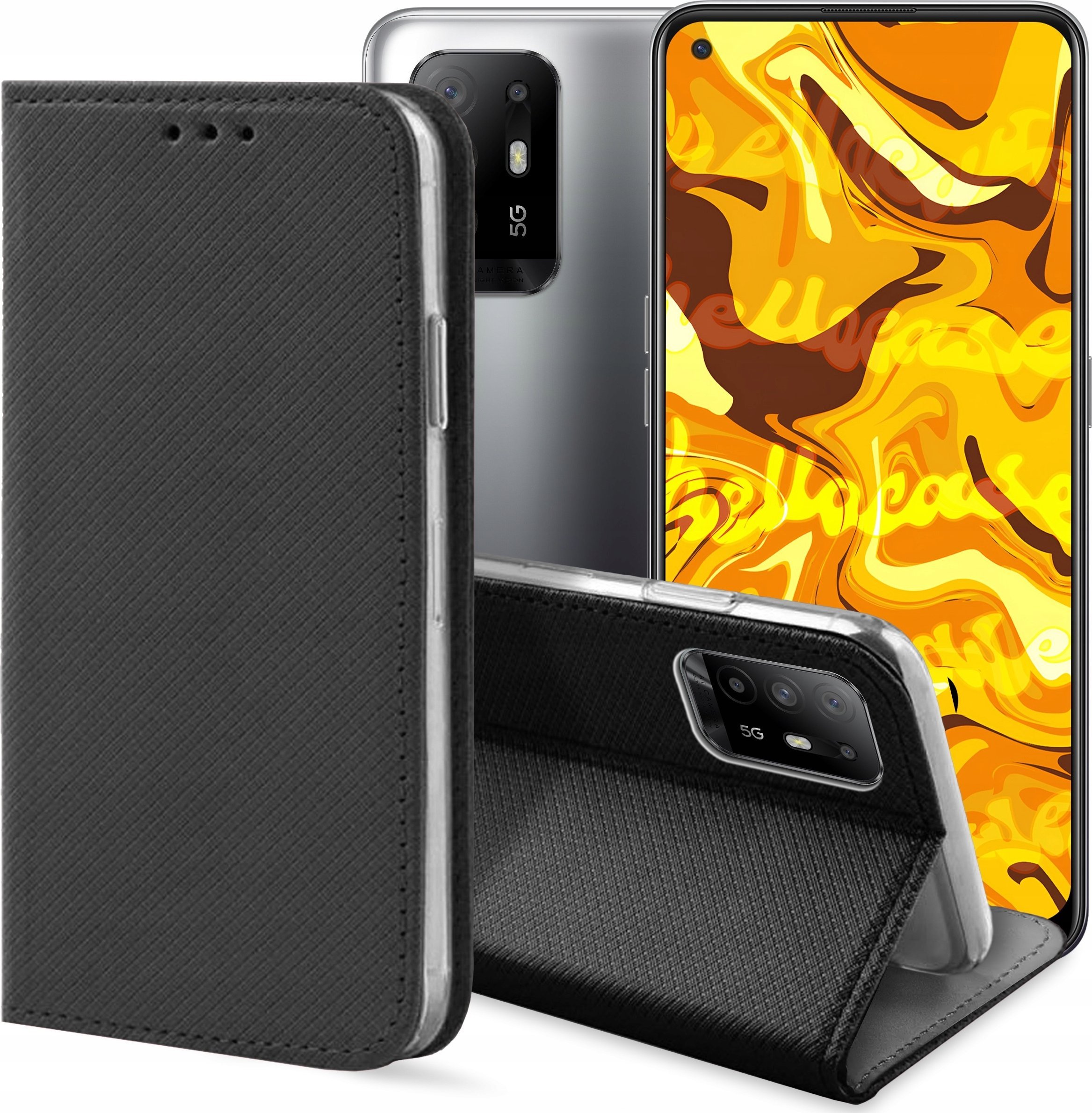 Hello Case ETUI Z KLAPKĄ DO Oppo Reno 5Z / A94 5G / F19 Pro Plus 5G CZARNE MAGNETYCZNE