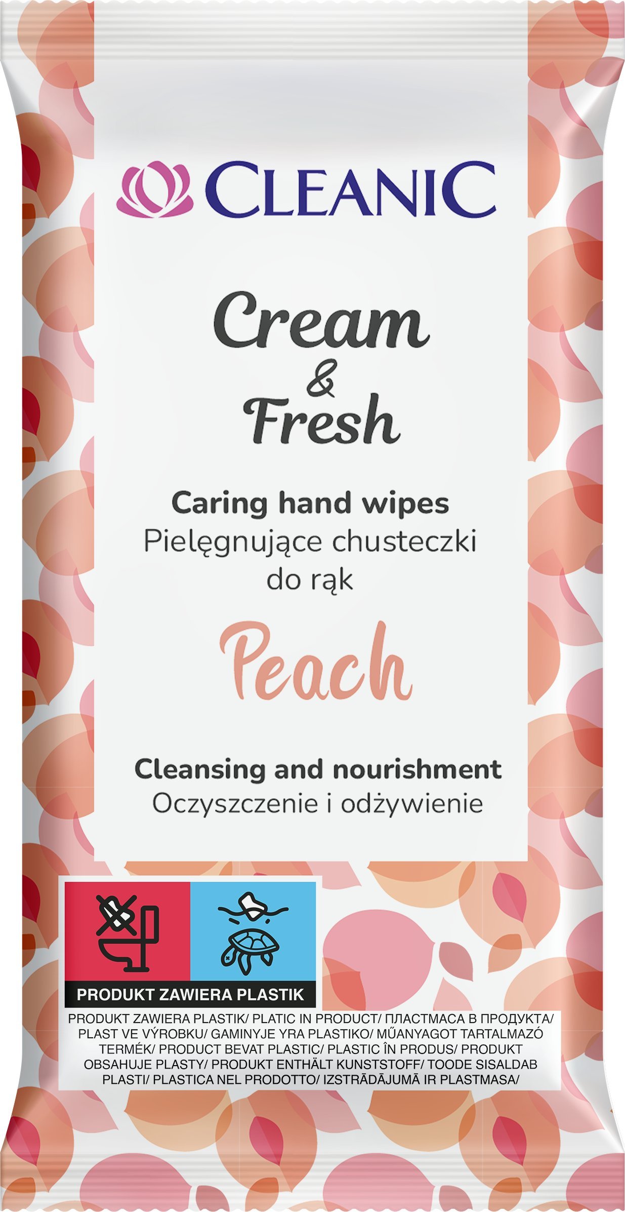 Osram Cleanic Cream&Fresh Peach Pielęgnujące chusteczki do rąk, 15 szt.