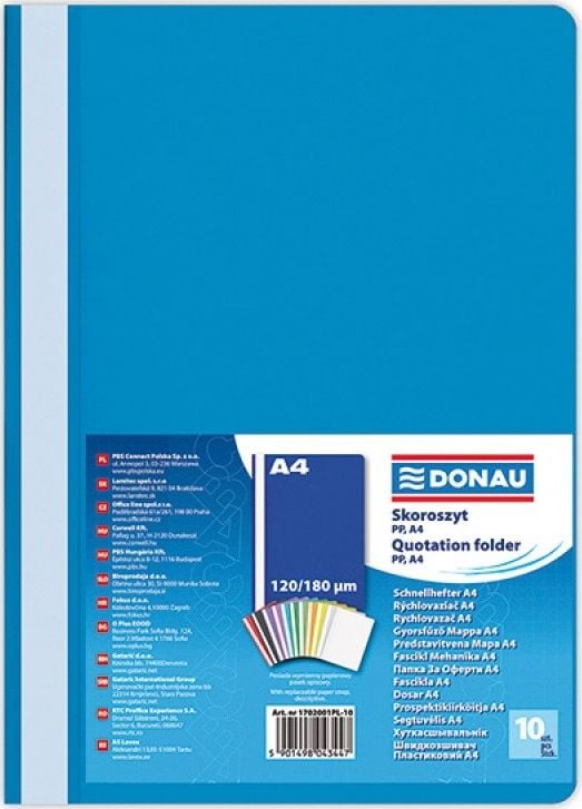 Donau Skoroszyt DONAU, PP, A4, standard, 120/180mikr., niebieski