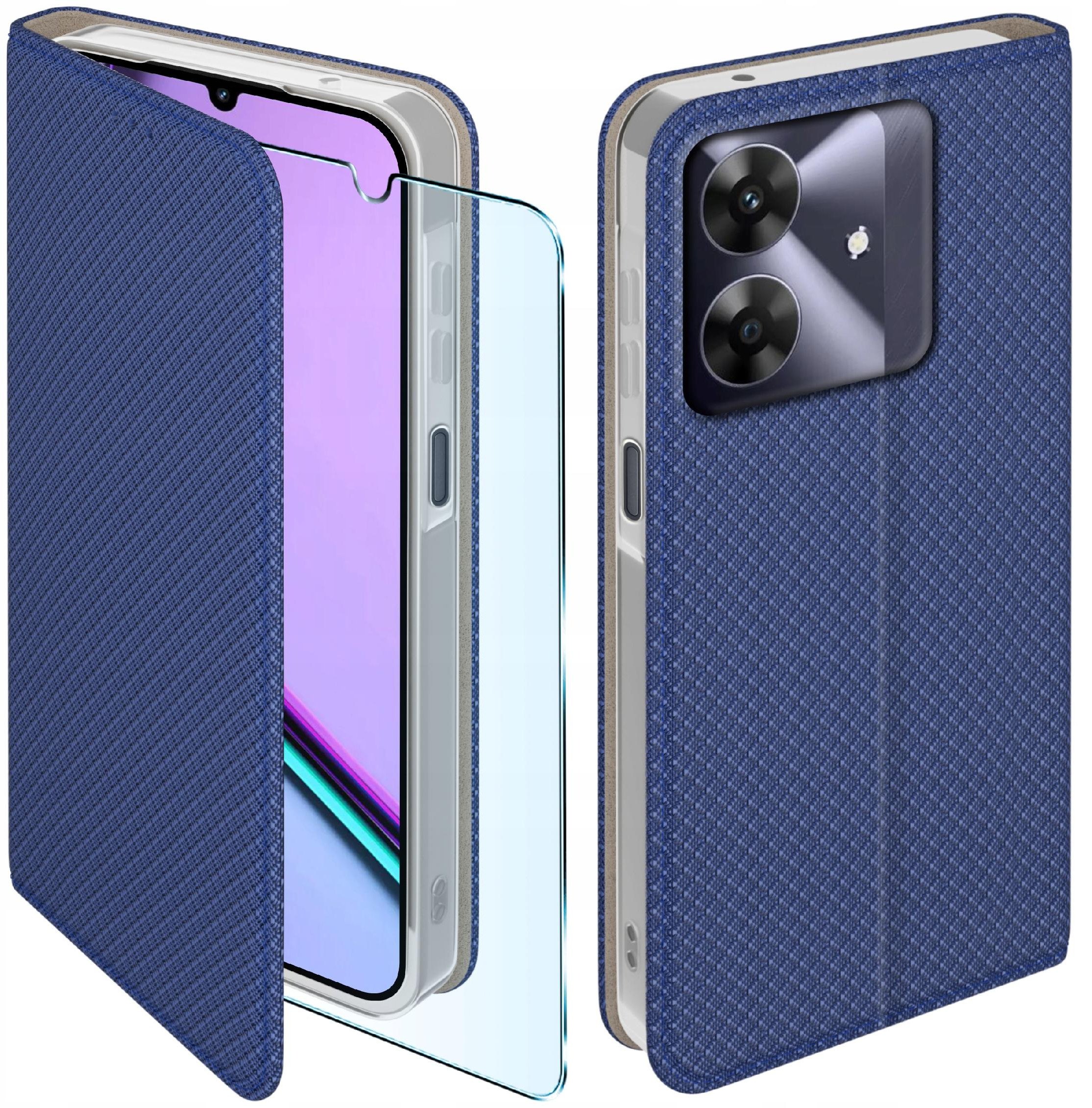 Etui z klapką do Realme Note 60 Zamykane Granatowe Futerał + Szkło 9H