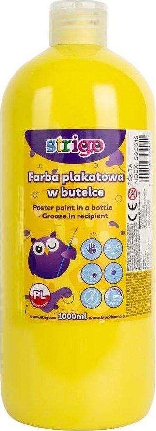 Farba plakatowa w butelce 1000ml żółta STRIGO