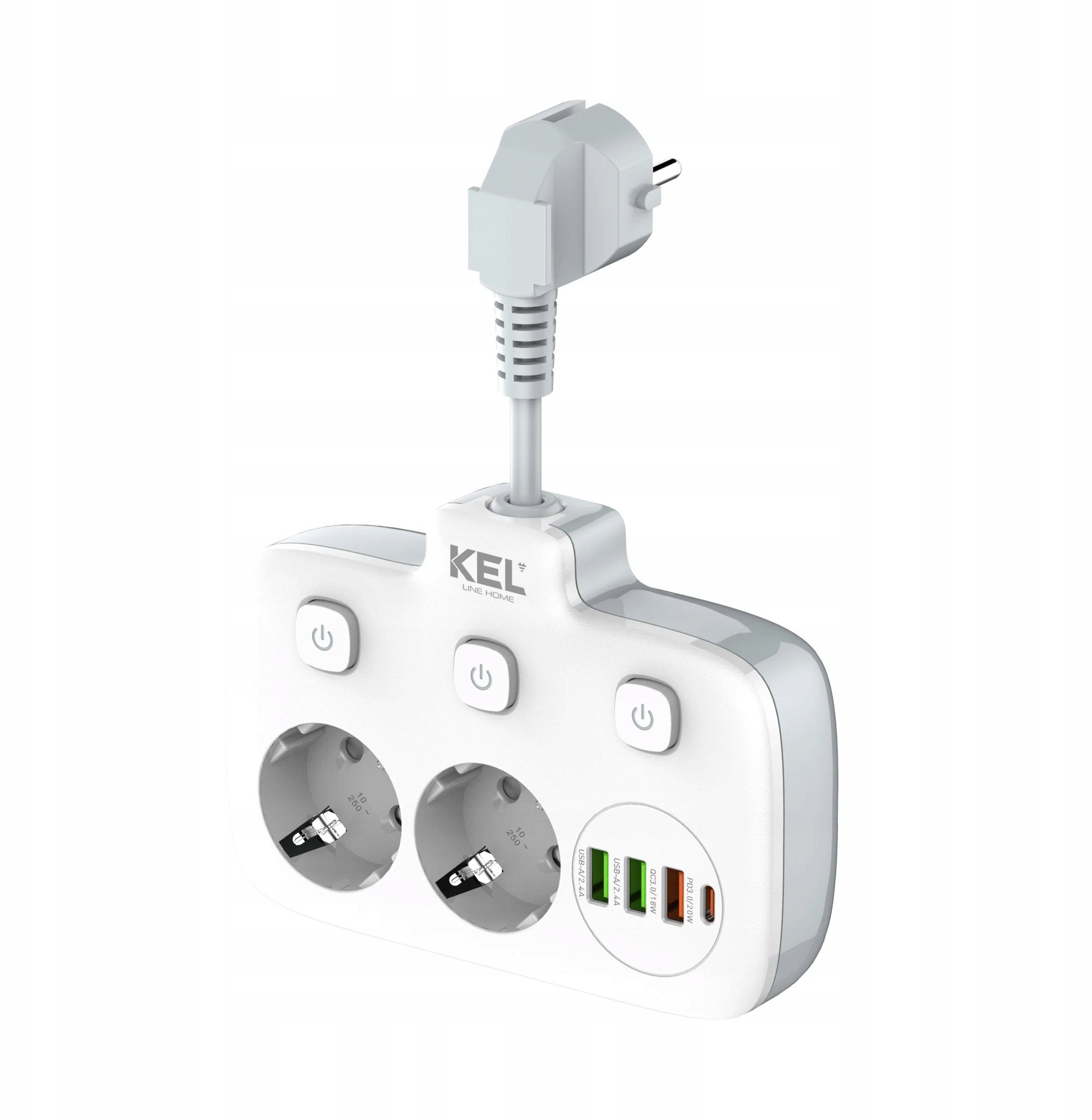 Rozgałęźnik podwójny na kablu z indywidualnymi włącznikami + USB R-273SWS/CA