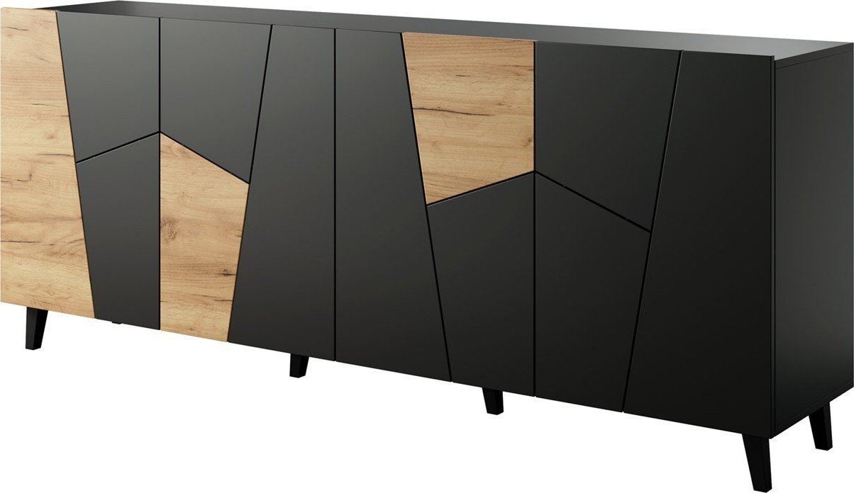 Cama Meble Komoda ETNA 200x42x82 czarny mat + dąb craft