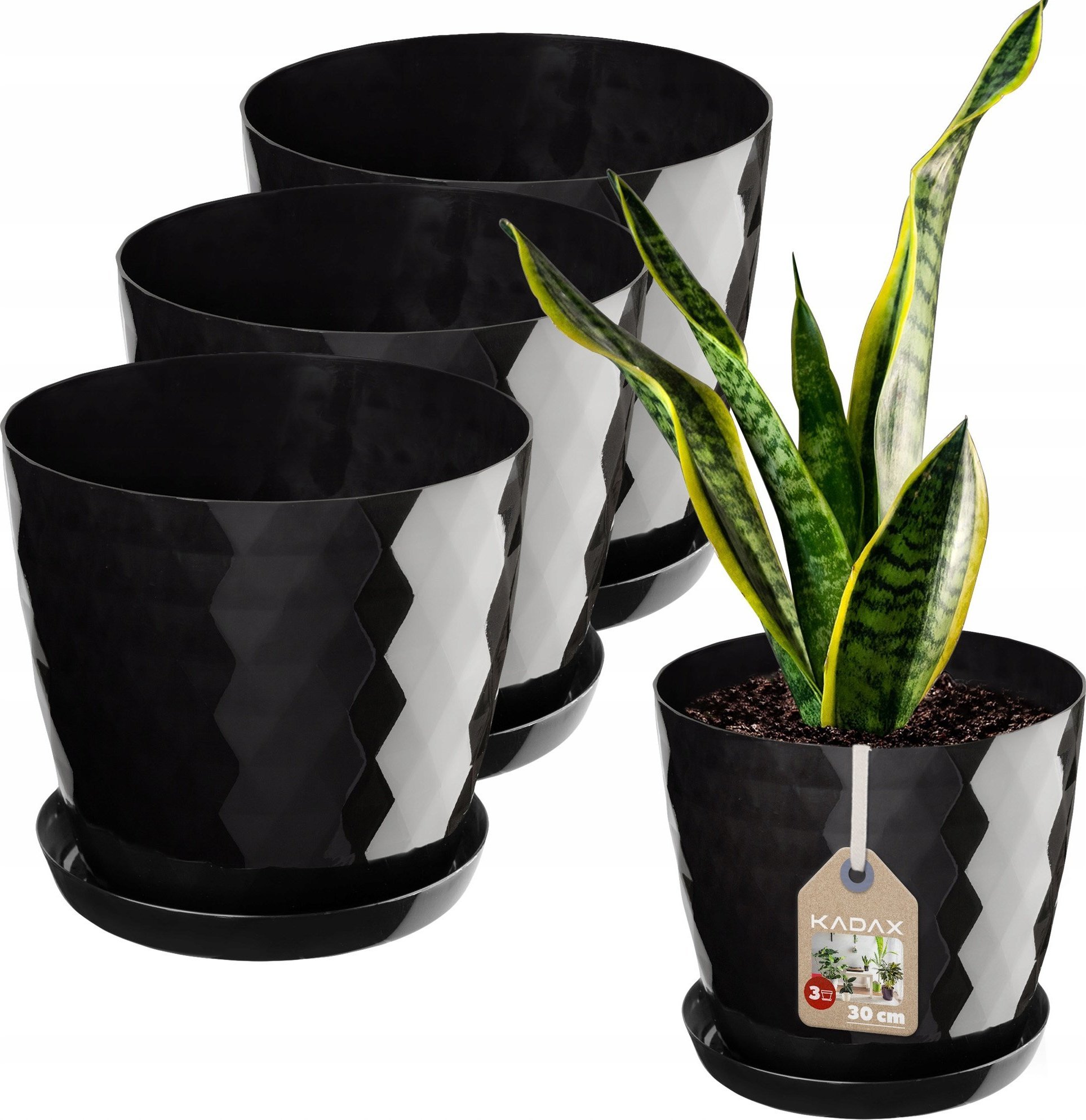 Kadax KADAX Zestaw 3x Doniczka Z Podstawką Czarna 30cm