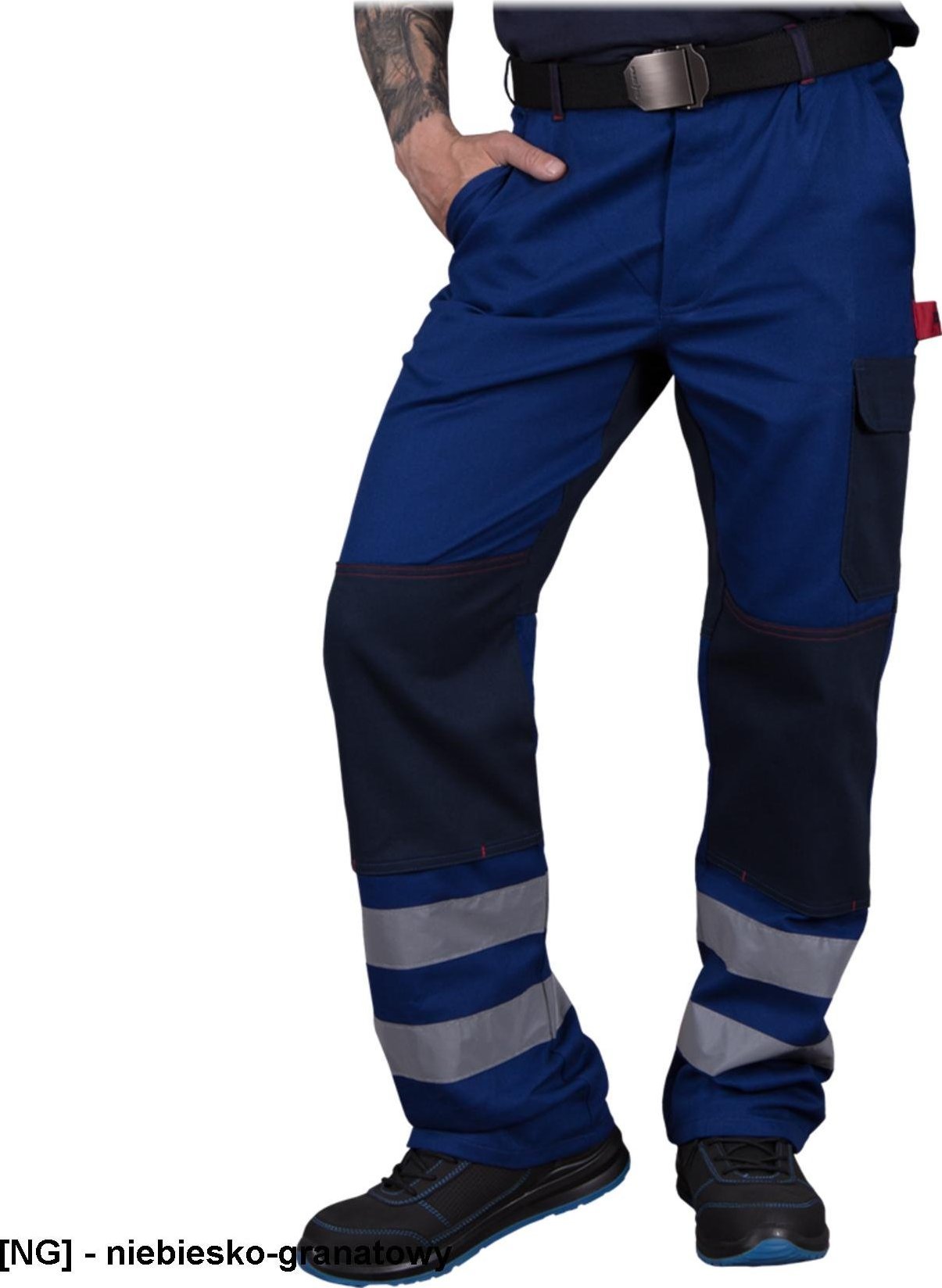 R.E.I.S. BOMULLX-T - spodnie ochronne do pasa, nogawki pasy odblaskowe, 6 kieszeni, 100% bawełna 260-270 g/m, kieszenie na - niebiesko-granatowy 56