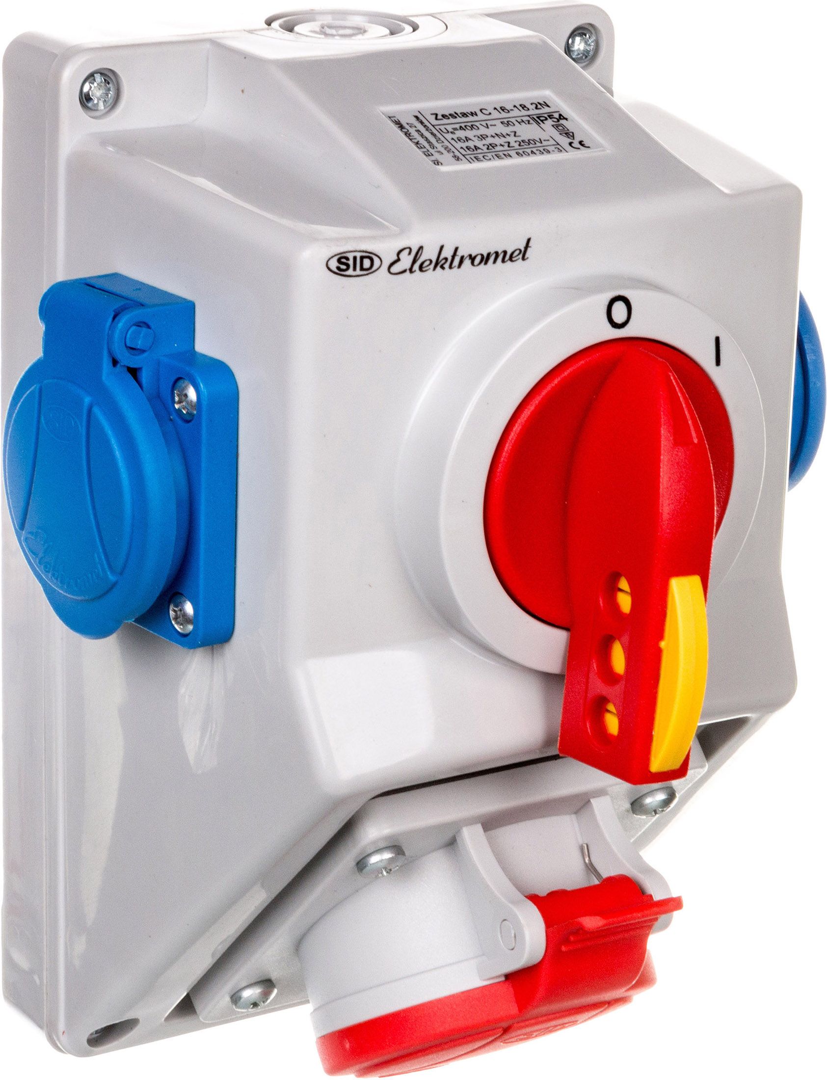 Elektromet Zestaw instalacyjny rozłącznikiem O-I 1x16A 5P 400V, 2x16A 2P+Z C16-18.2N IP54 (971661)