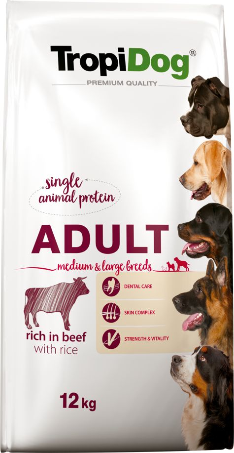 TropiDog TROPIDOG Premium Adult medium & large breed wołowina z ryżem 12kg