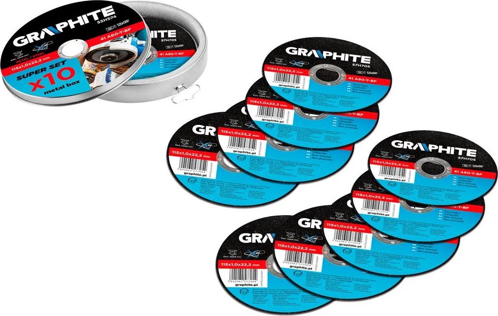 Graphite Tarcza tnąca (Cutting disc for metal 115 x 1.0 x 22.2 mm, 41 A60-T-BF, 10 pcs. set)