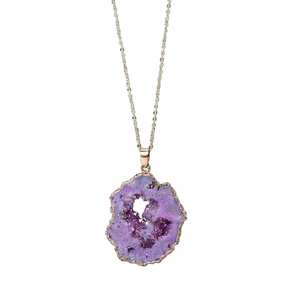 NASZYJNIK Naturalny GEODA Kryształ MINERAŁY Amulet 2.5-3.5 cm FIOLETOWY