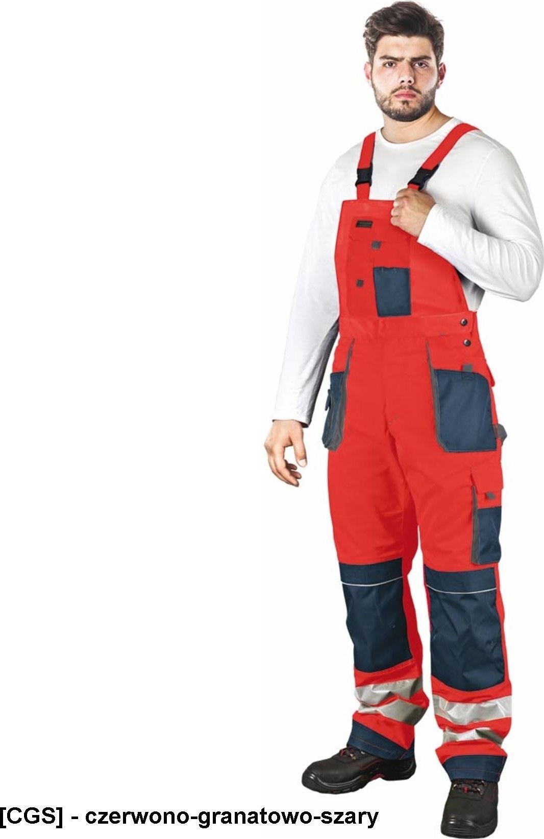R.E.I.S. LH-FMNX-B - OSTRZEGAWCZE SPODNIE OCHRONNE OGRODNICZKI - czerwono-granatowo-szary 62