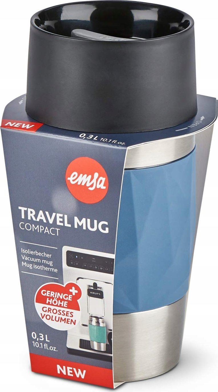 Emsa Emsa TRAVEL MUG Compact thermal mug (blue/stainless steel, 0.3 liters, screw cap)