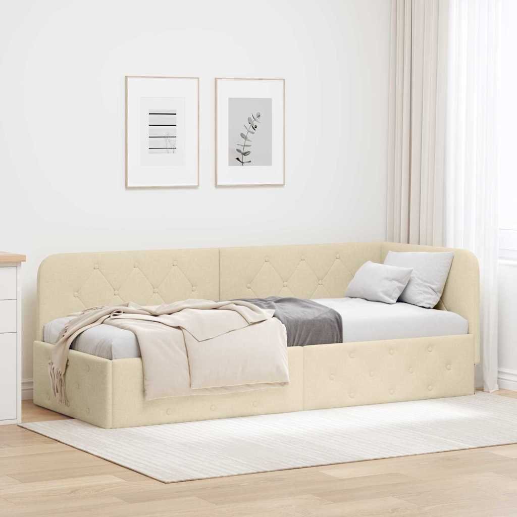 vidaXL Rama łóżka narożnego Z zagłówkiem Kremowy 80 x 200 cm tkanina