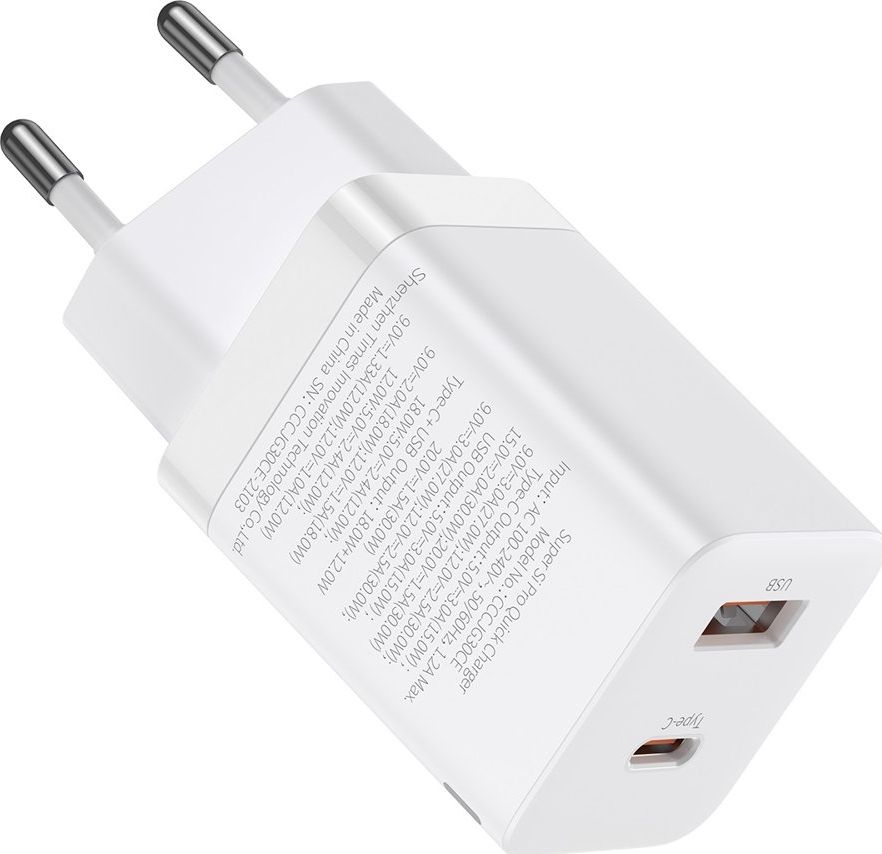 Ładowarka Baseus Super Si Pro 1x USB-A 1x USB-C 3 A (BSU2902WHT)